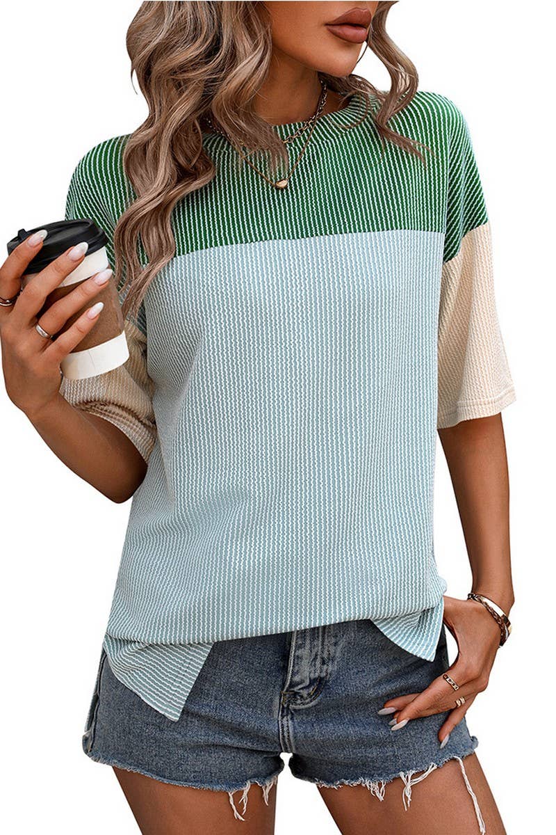 CWTTS1093_COLOR-MATCHING SHORT-SLEEVED LOOSE T-SHIRT