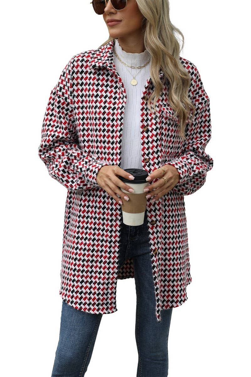 CWOCO0632_HOUNDSTOOTH LAPEL LOOSE MID-LENGTH COAT