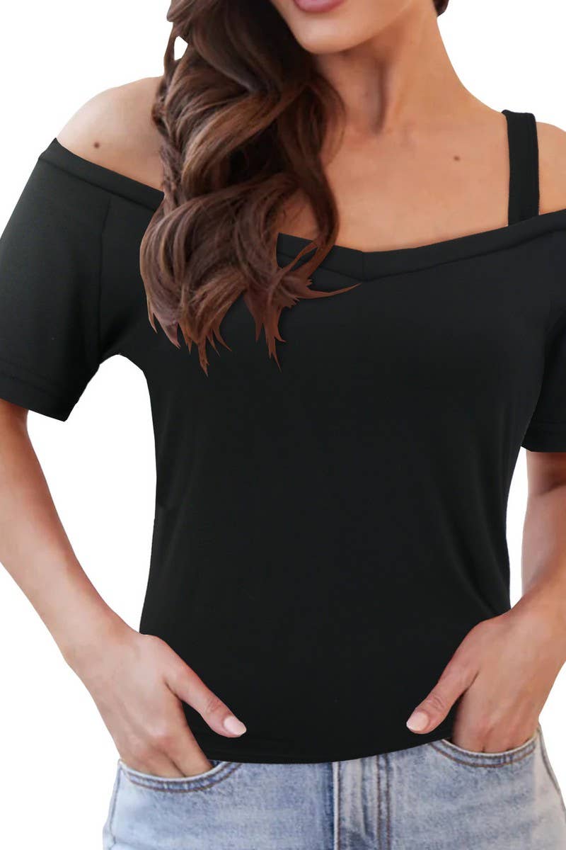 CWTBLS2248_OFF SHOULDER SHORT SLEEVE T-SHIRT TOP