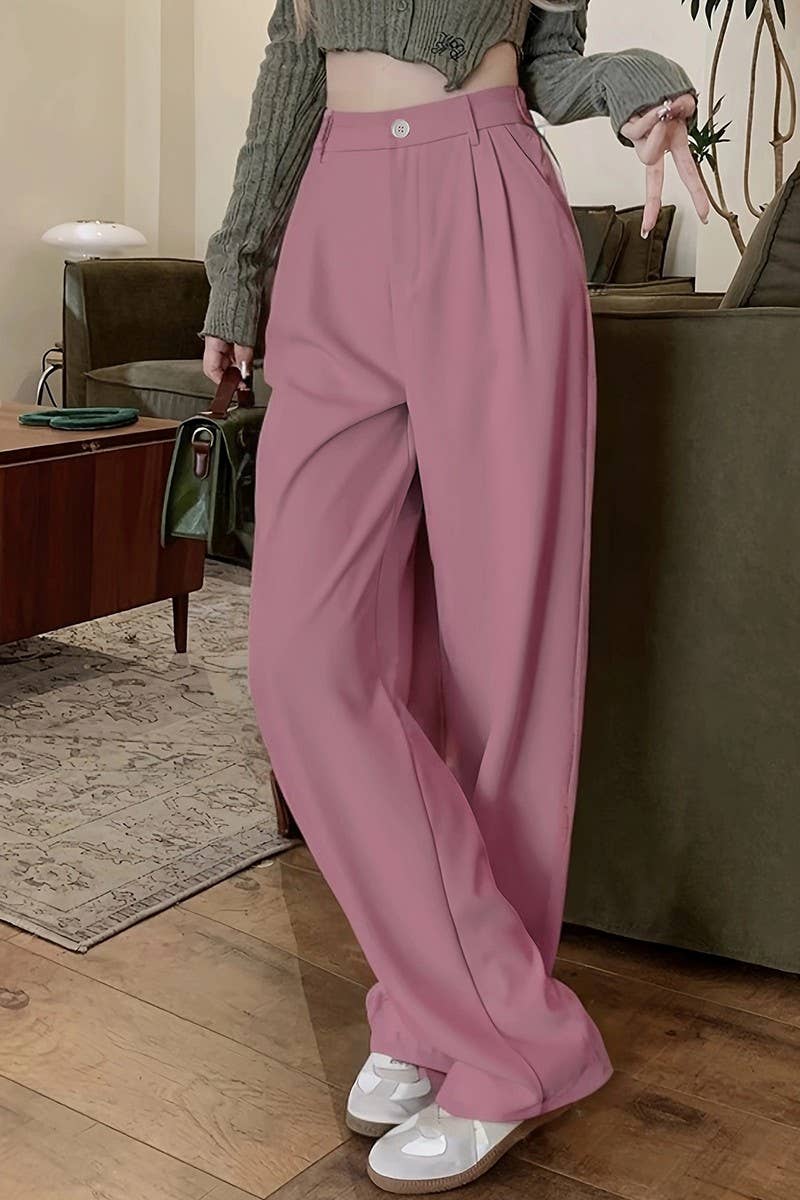 CWBLP2075_HIGH WAIST LOOSE FIT DRAPED STRAIGHT TROUSERS