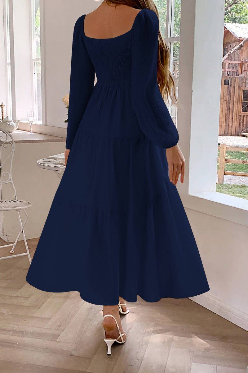 CWDMD01183_LONG SLEEVE SQUARE NECK CASUAL VACATION DRESS