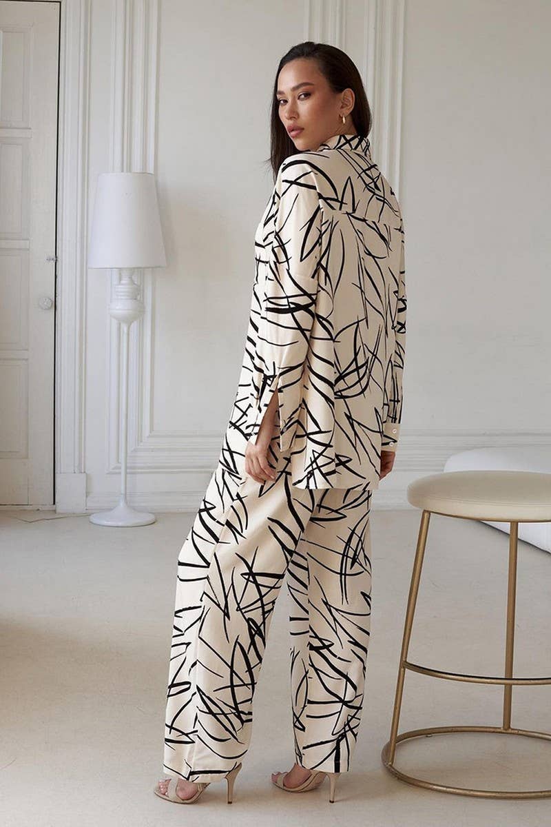 CWSPJ0384_CARDIGAN PRINTED LONG SLEEVE PANTS TWO-PIECE SET