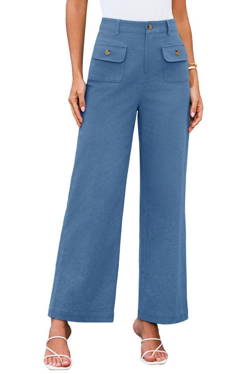 CWBLP1852_SOLID COLOR HIGH WAIST POCKET WIDE LEG TROUSERS