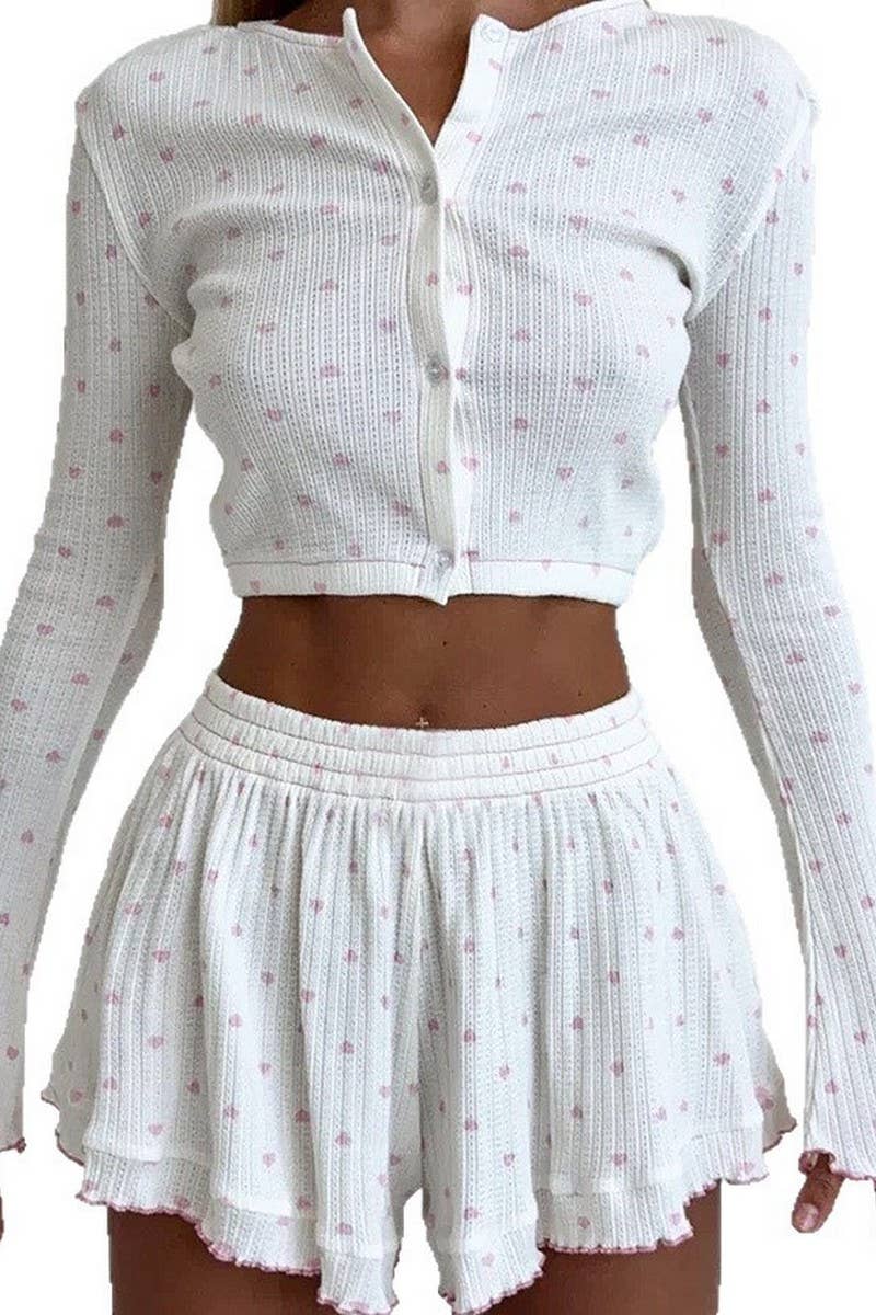 CWSPJ451_HOLLOW PRINT BREATHABLE PAJAMAS AND HOME WEAR SET