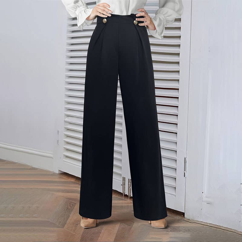 Elegant button-knitted stretch wide-leg pants