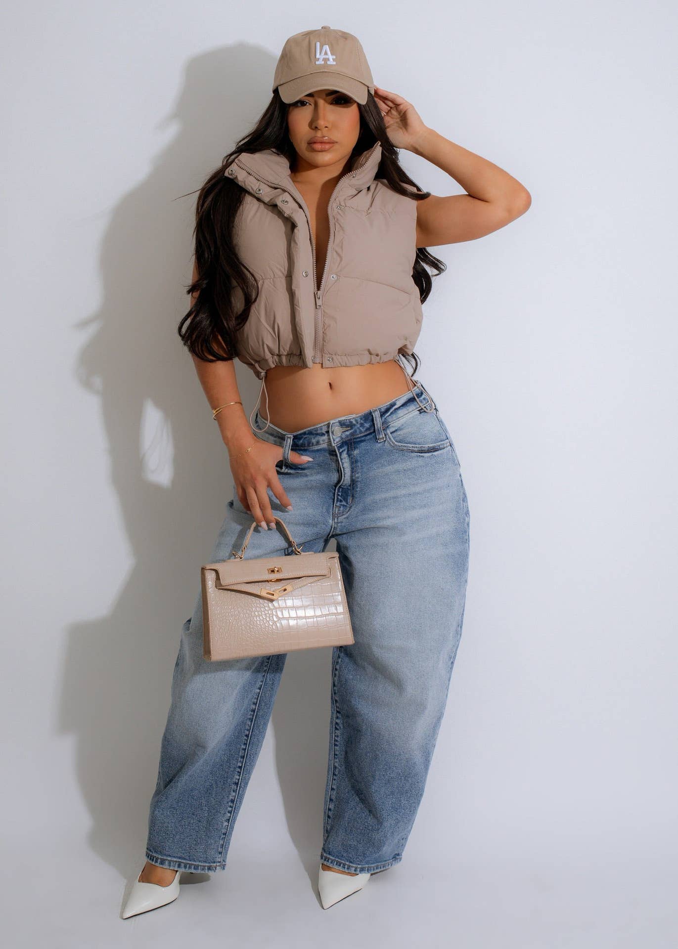 BEAUTY SOLID COLOR STAND-UP COLLAR ZIPPER VEST