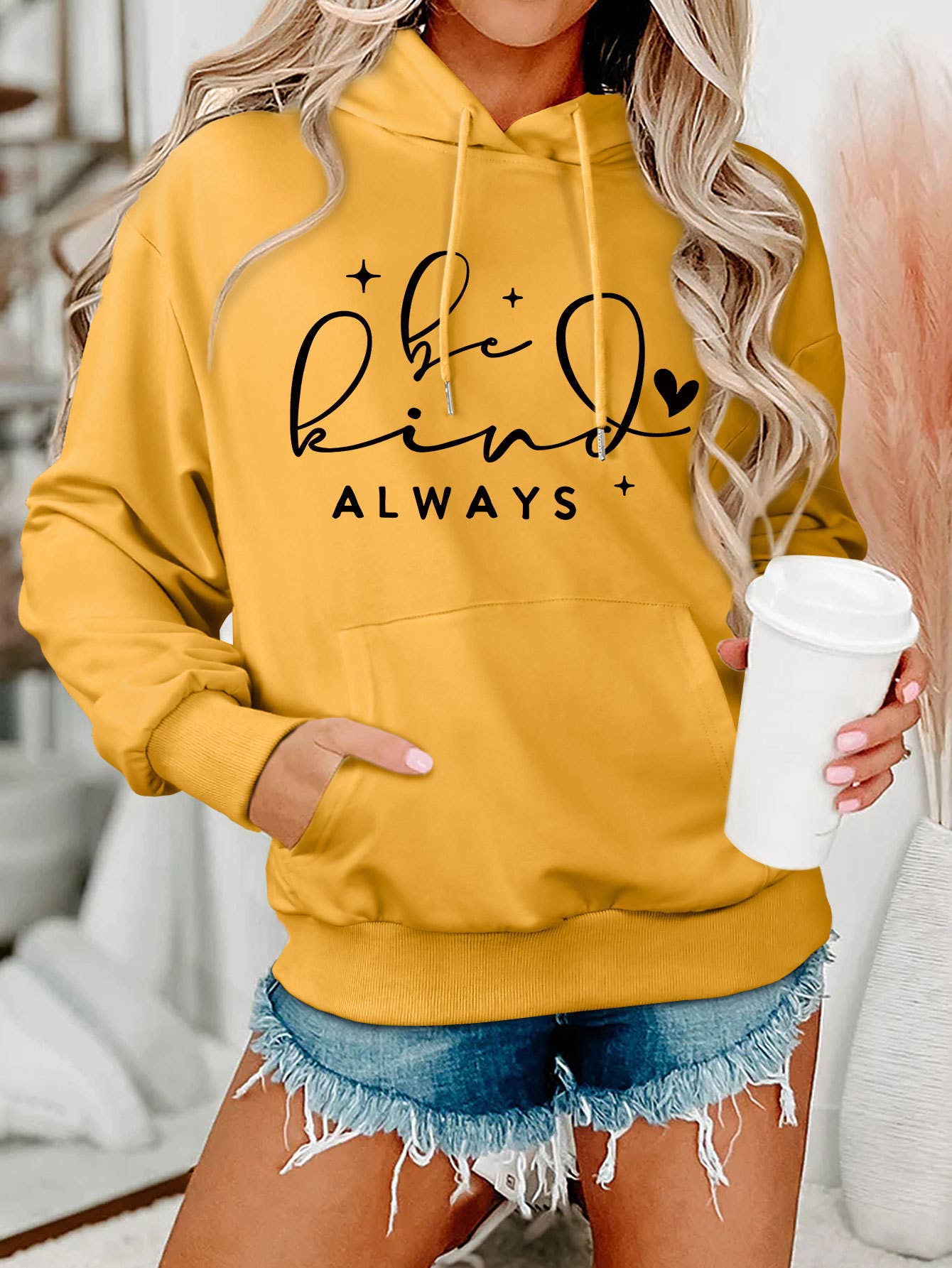 be kind always style Loose hooded sweatshirt