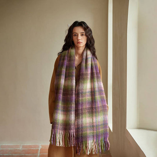 Purple Pink Wool Blend Plaid Scarf - Winter Warmth_CWASC2334