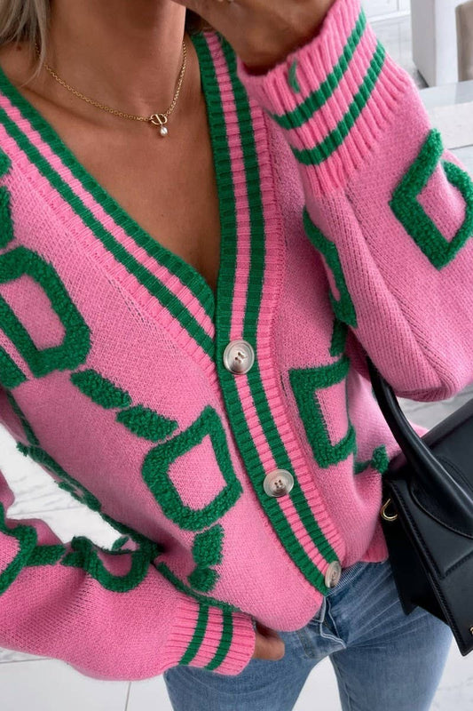 CWOCAL1610_3D PATTERN LONG-SLEEVED KNITTED CARDIGAN