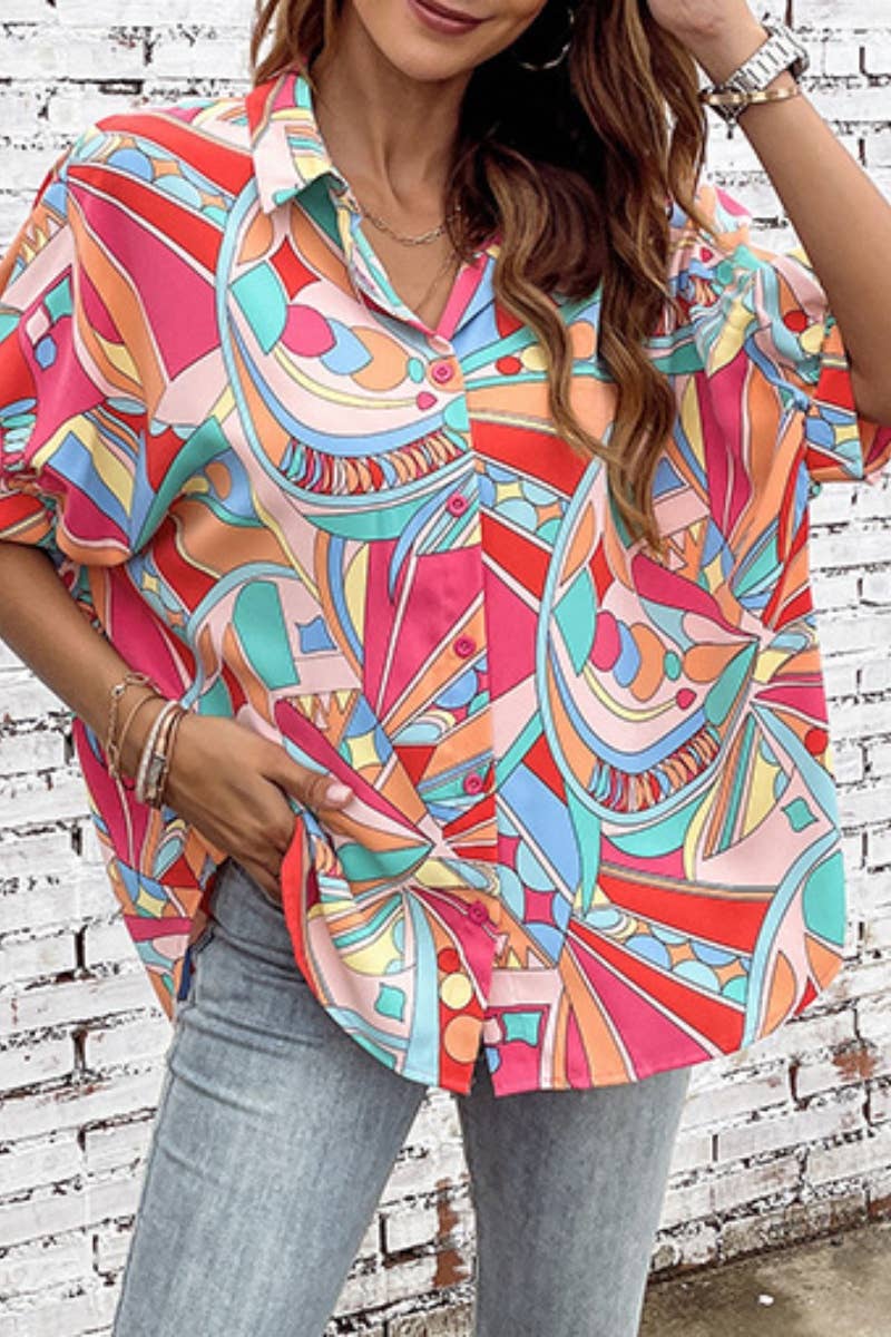 CWTSTS0484_CASUAL PRINTED SHORT SLEEVE LOOSE SHIRT TOP