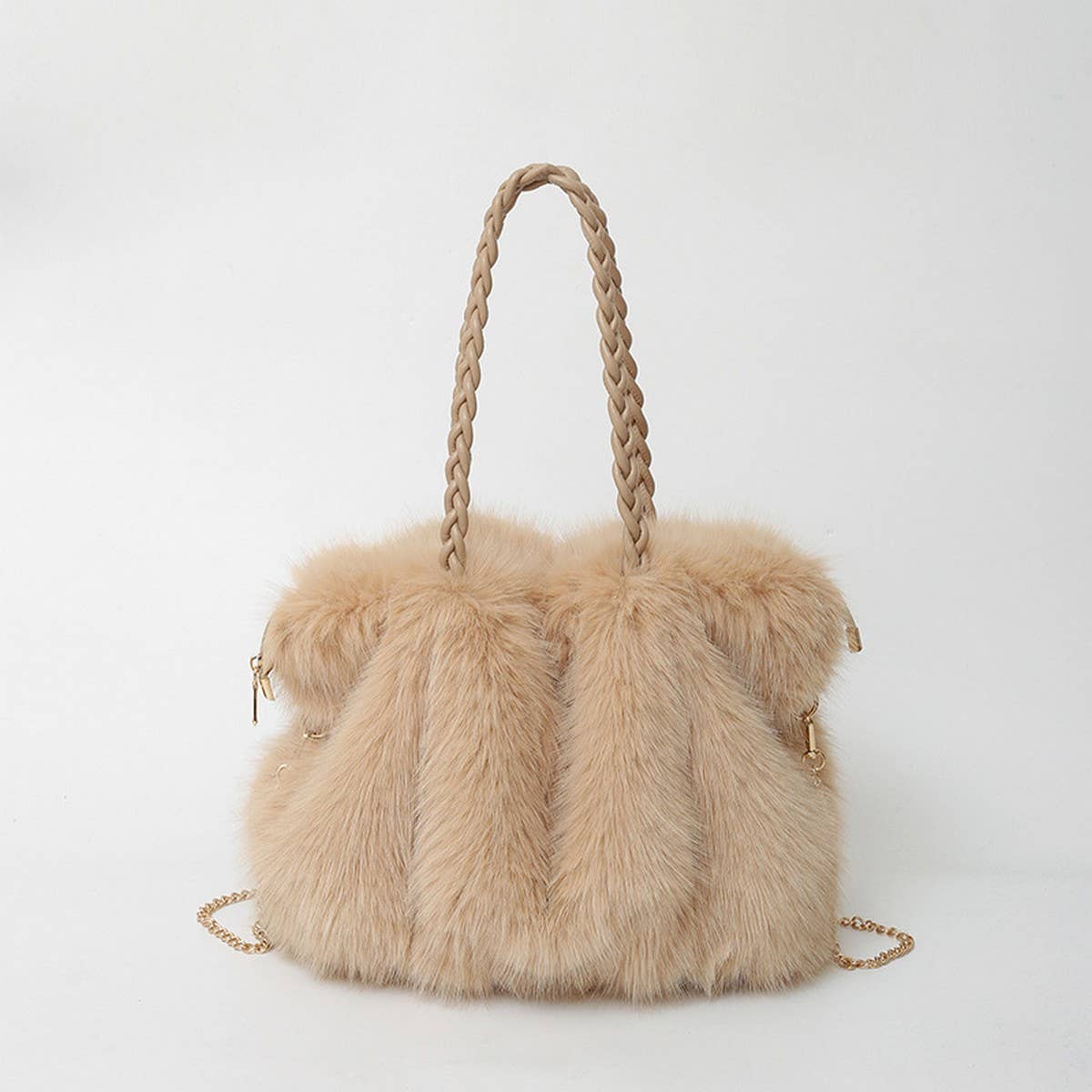 Quilted Plush Fur Bag Large Shoulder Handbag_CUAB00537