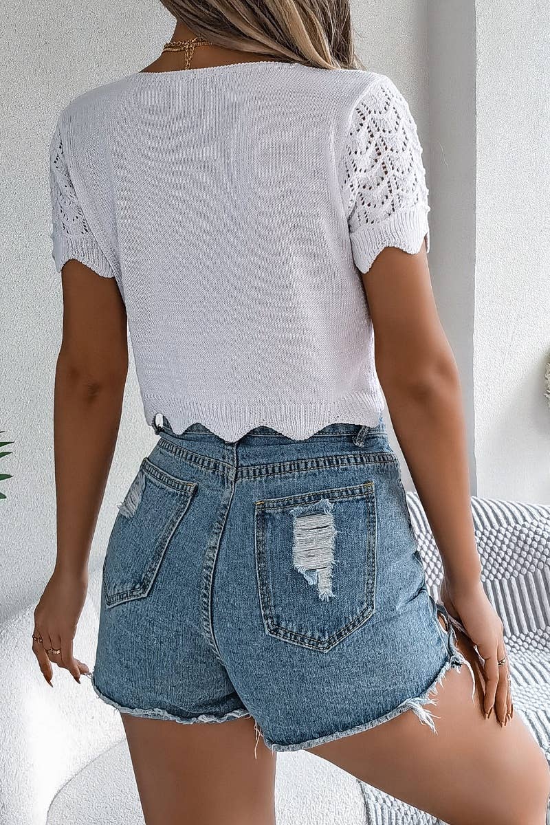 CWTBLS1058_SUMMER KNIT TIE WITH CROP SUN PROTECTION SHIRT