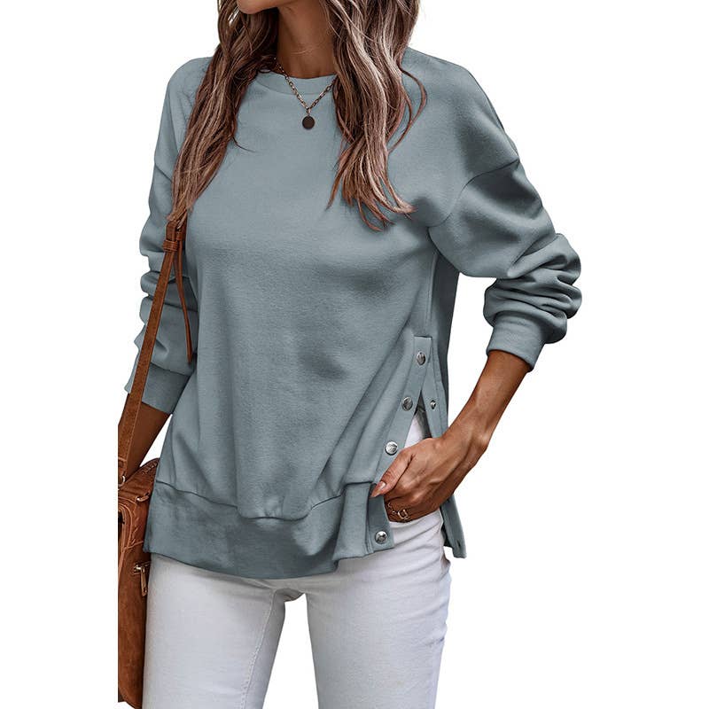 Casual style split loose long-sleeved sweatshirt