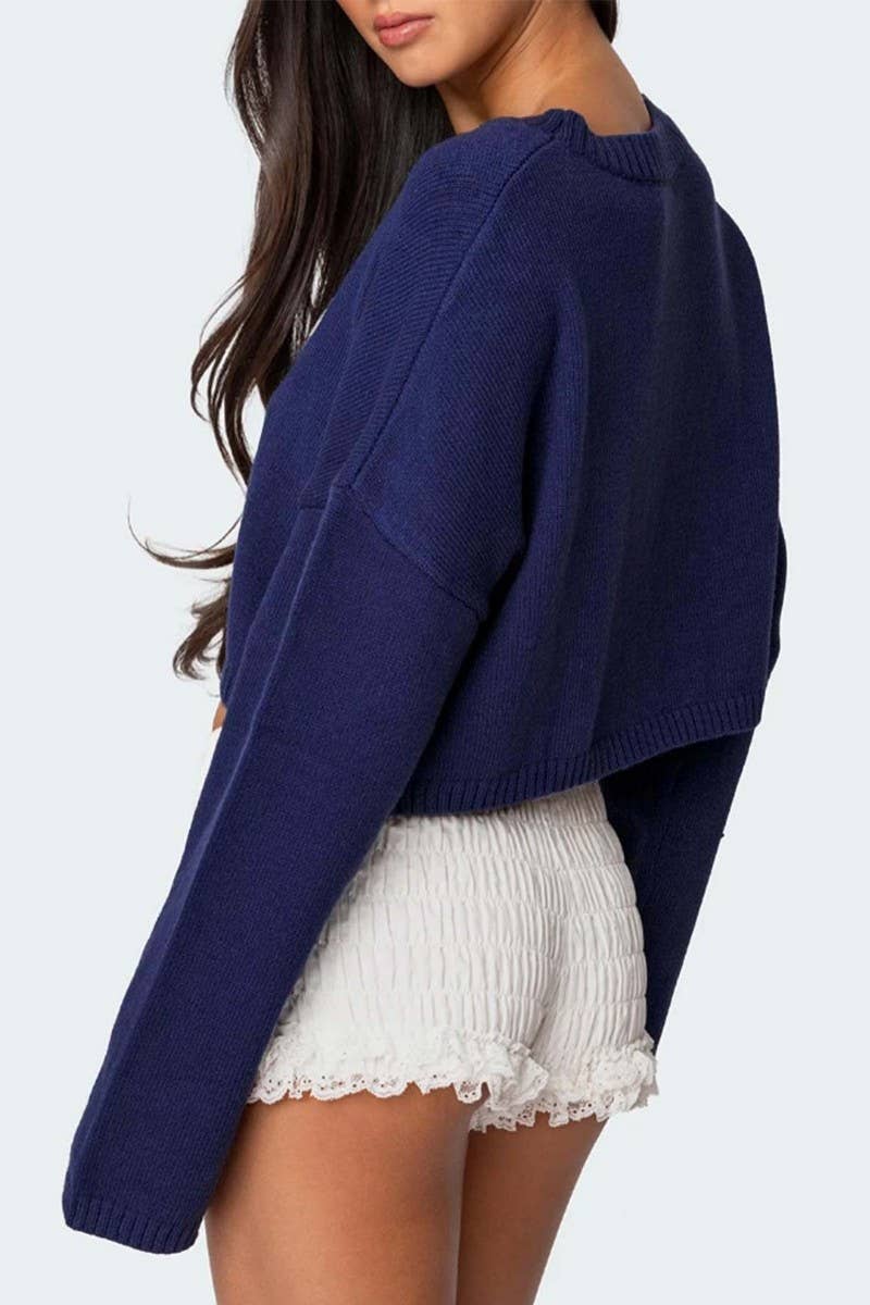 CWOSWL6868_CUTE BOW TIE CROPPED KNIT PULLOVER SWEATER