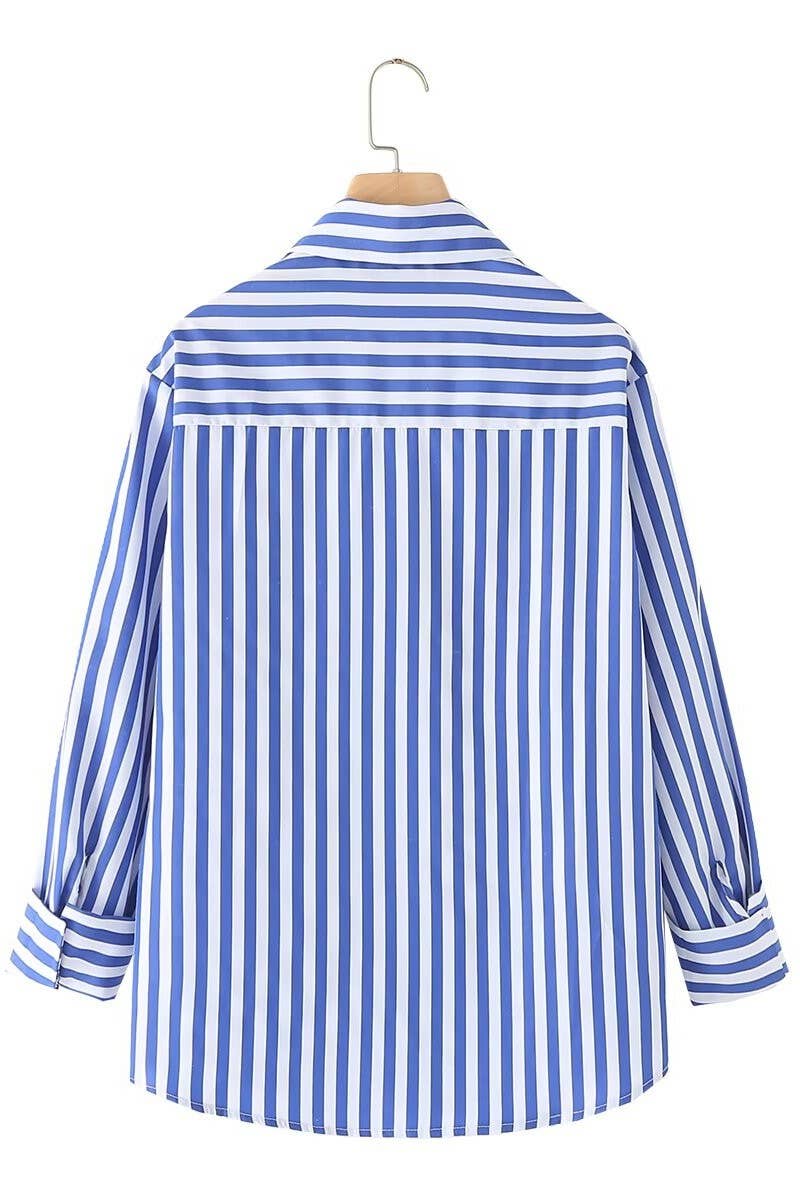 CWTSTL1523_LAPEL CASUAL LONG SLEEVE STRIPED SHIRT