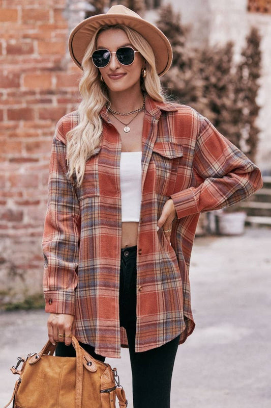 CWTSTL2188_AUTUMN WINTER POCKET PLAID LONG-SLEEVED SHIRT