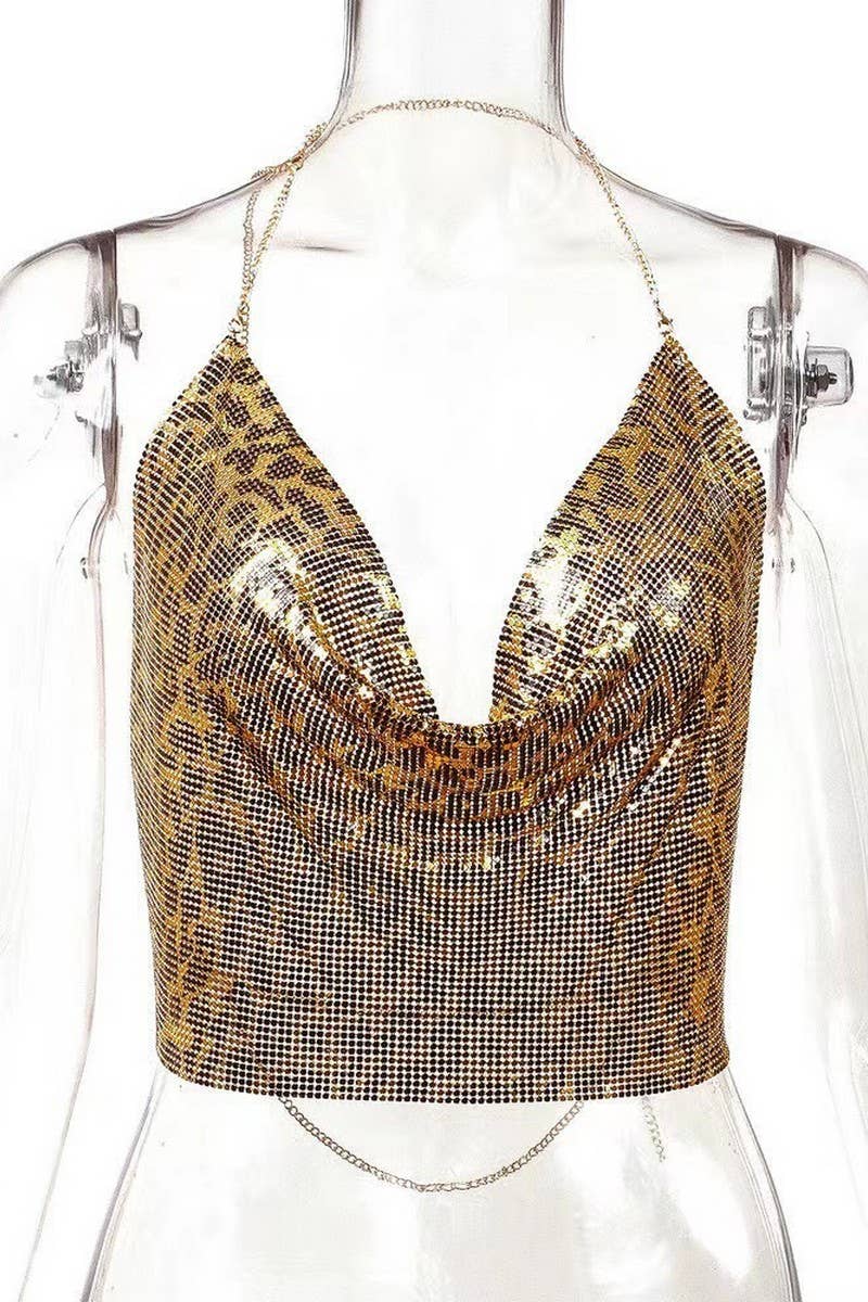 CWTTSL0402_DEEP V HOLLOW SEQUIN SEXY SWIMSUIT BACKLESS TOP