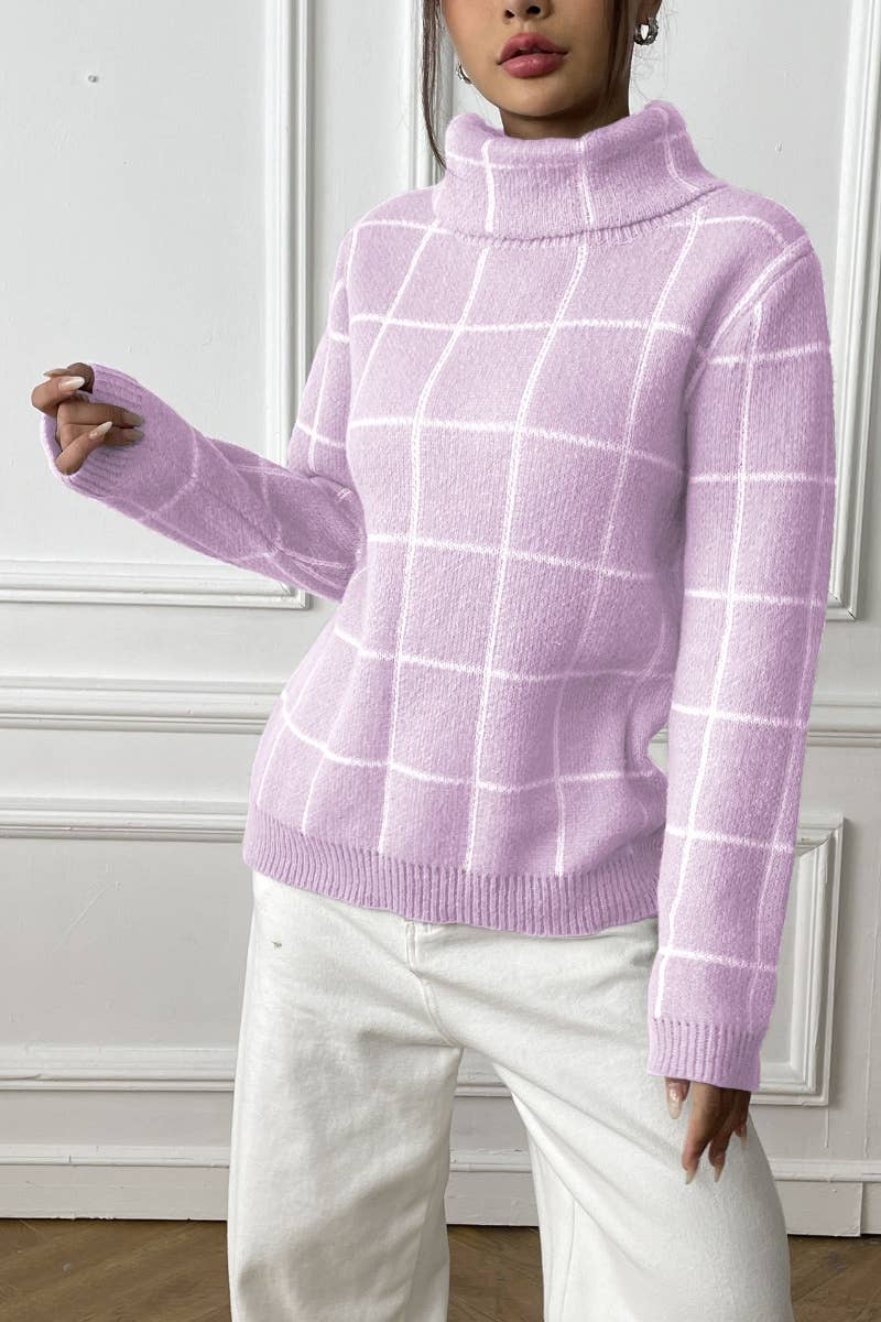 CWOSWL6724_WINTER TURTLENECK STRIPED LONG-SLEEVED SWEATER