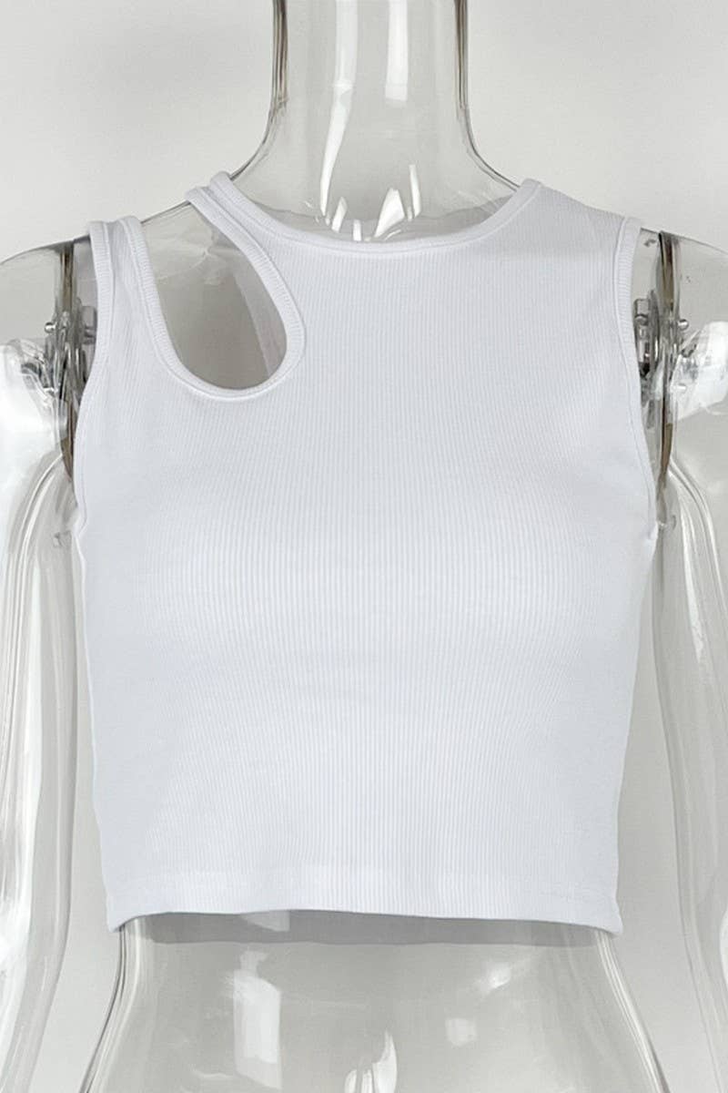 CWTTK0502_RIBBED BELLY-BARING CUT-OUT SLEEVELESS TANK TOP