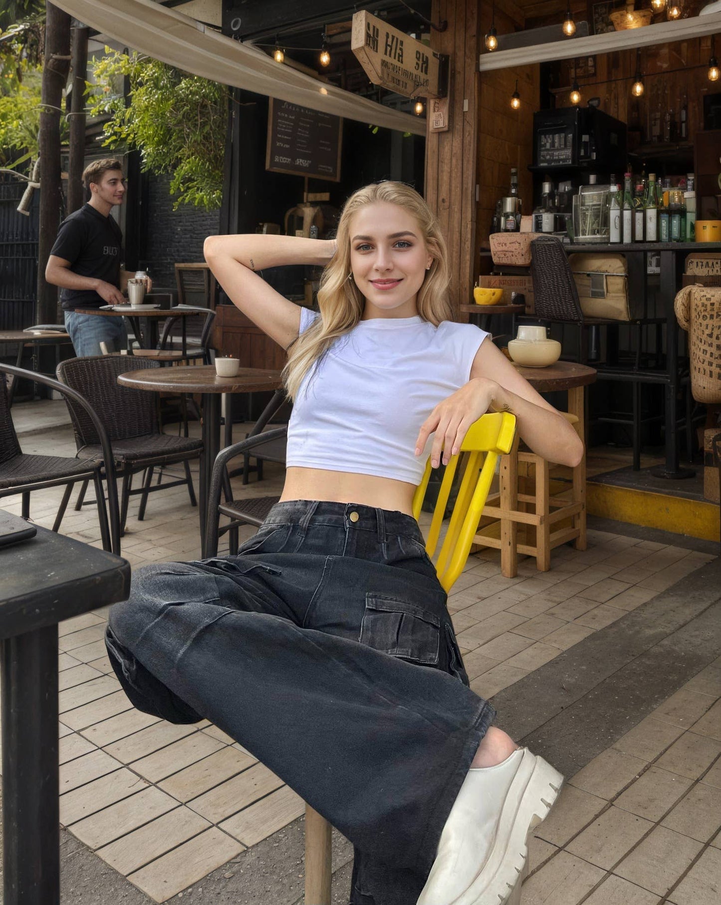 American retro multi-pocket washed jeans