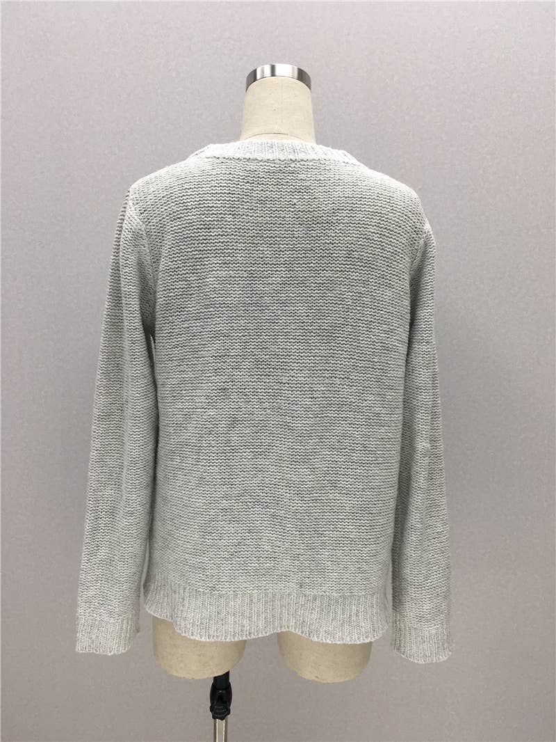 CREWNECK LONG SLEEVE PULLOVER SWEATER WITH FRINGE