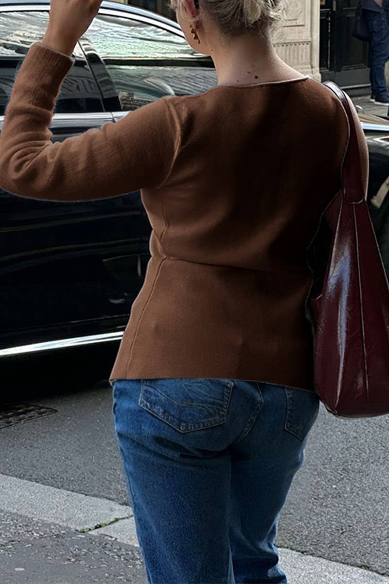 CWOCAL00755_LONG-SLEEVED BUTTON-DOWN KNIT TOP