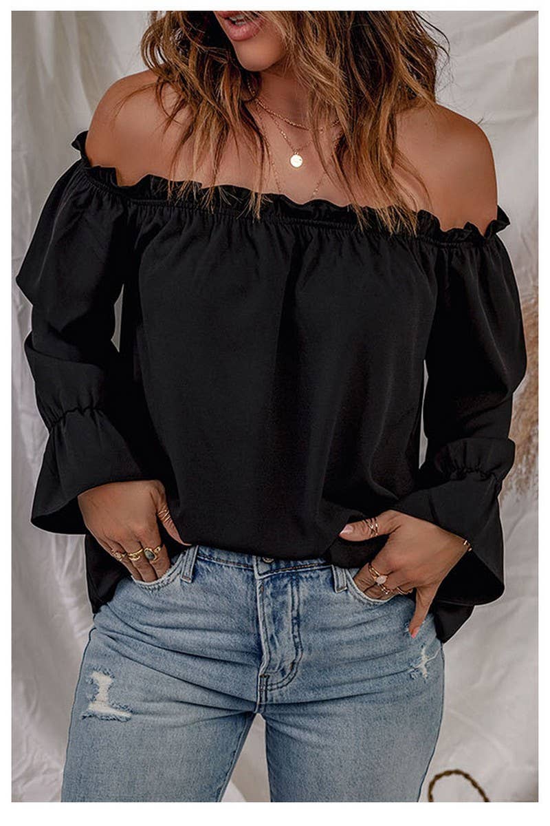 CWTBLL0859_SOLID COLOR PULLOVER SEXY OFF-SHOULDER TOP