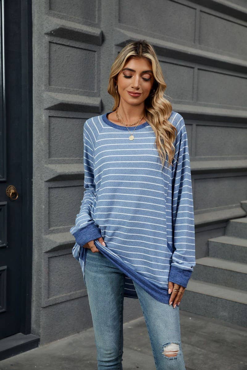 CWTBLL2360_STRIPED CONTRAST POCKET MID-LENGTH SWEATSHIRT