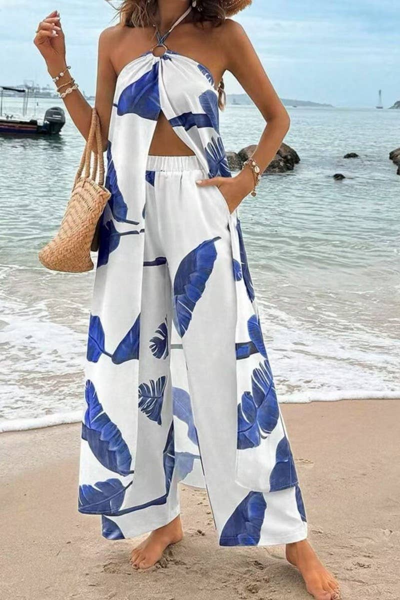 CWSTB2005_FLORAL HALTER TOP & STRAIGHT LEG PANTS SET