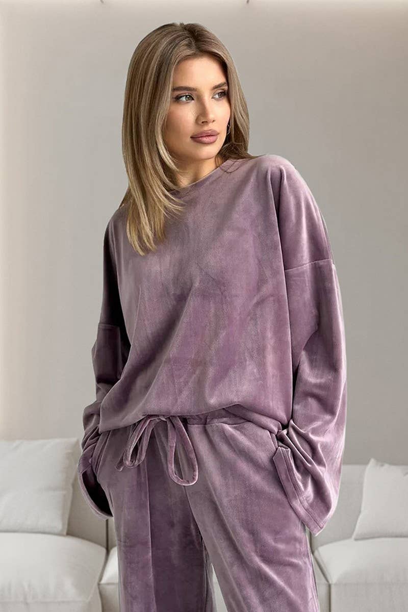 CWSPJ0346_VELVET LONG-SLEEVED TROUSERS PAJAMA SET