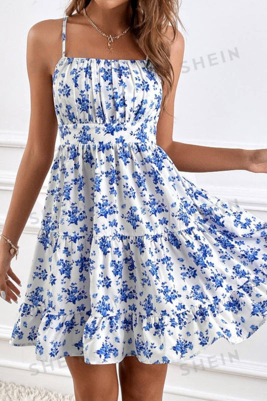 CWDSD8285_FRENCH STRAP SLEEVELESS WAIST CAKE DRESS