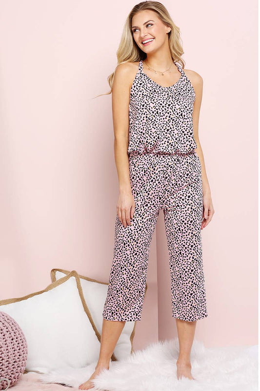 CWSPJ032-P_BANDED NECKLINE AND KNEE LENGTH PANTS PAJAMA SET