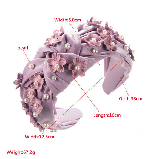SOLID COLOR FLOWER PEARL KNOTTED HEADBAND_CWAHA1979