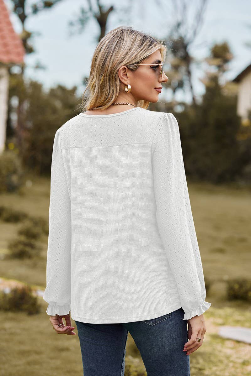 CWTBLL2417_SPLICED ROUND NECK LOOSE LONG SLEEVE T-SHIRT TOP