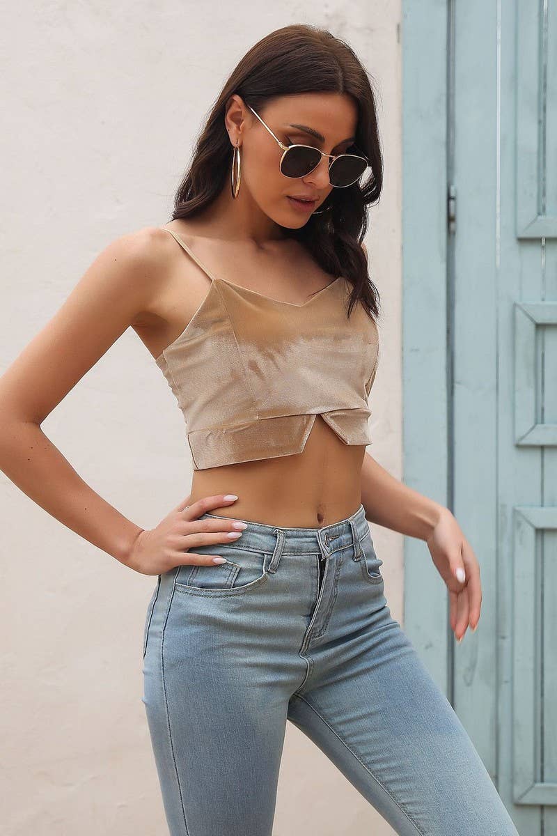 CWTBLSL0170_Spaghetti Strap Velvet Top