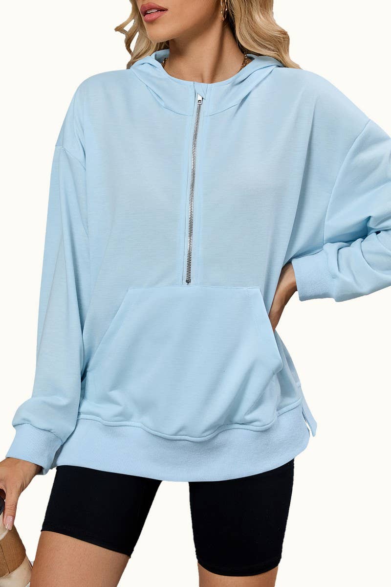 CWOHOL00664_SOLID LOOSE FIT ZIP UP HOODED SWEATSHIRT