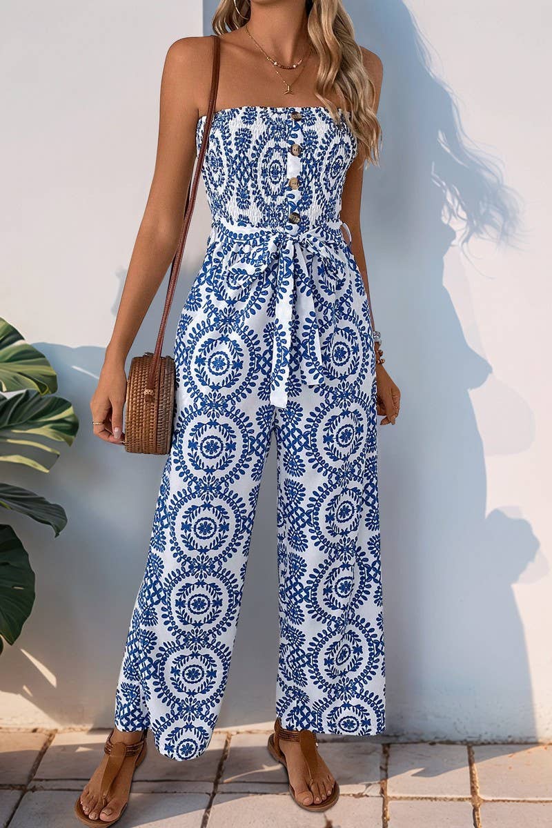CWSJS1274_PRINTED ELASTIC HIGH WAIST TUBE TOP JUMPSUIT