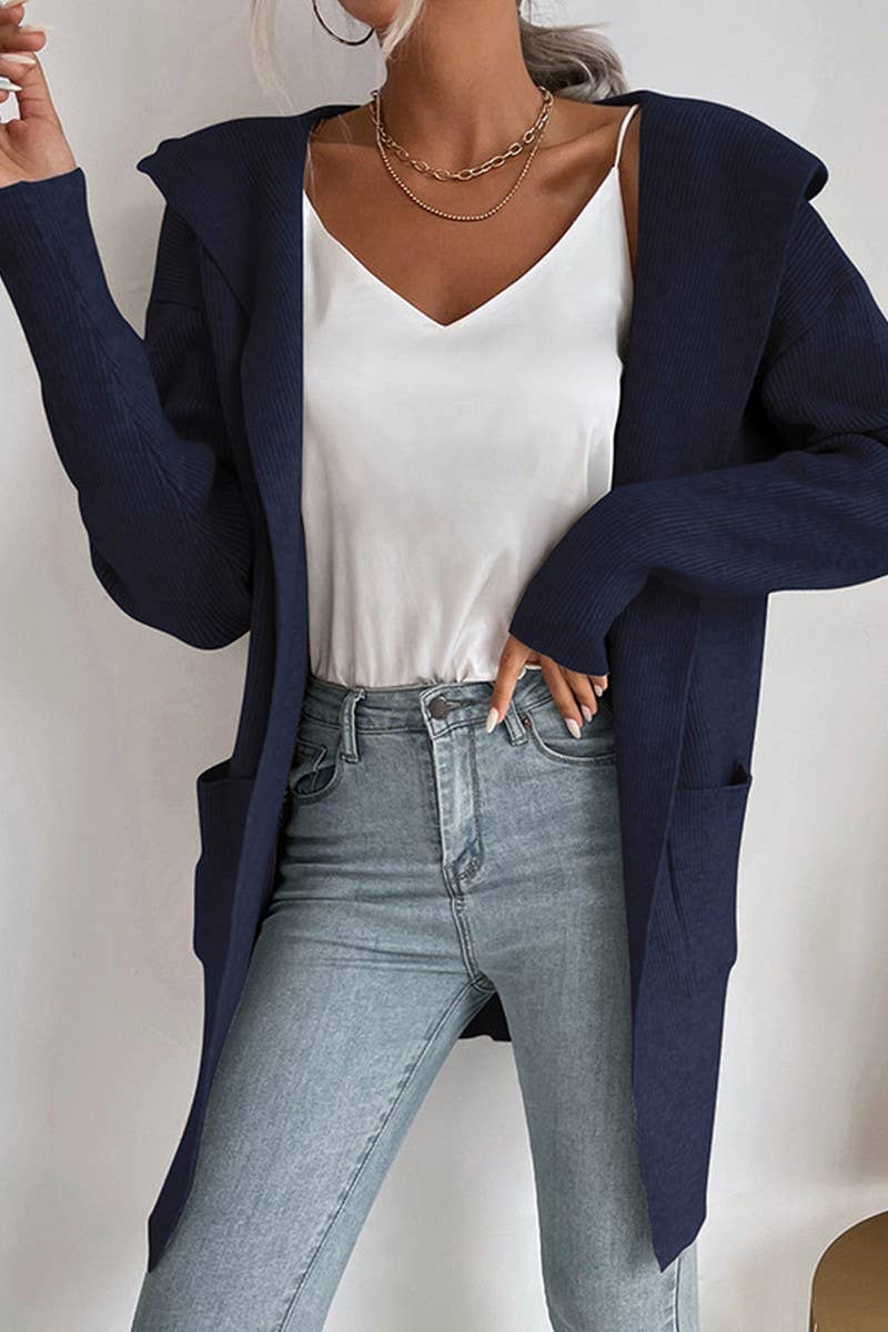 CWOHOL0384_Casual Open Front Long Sleeve Hoodie Sweater