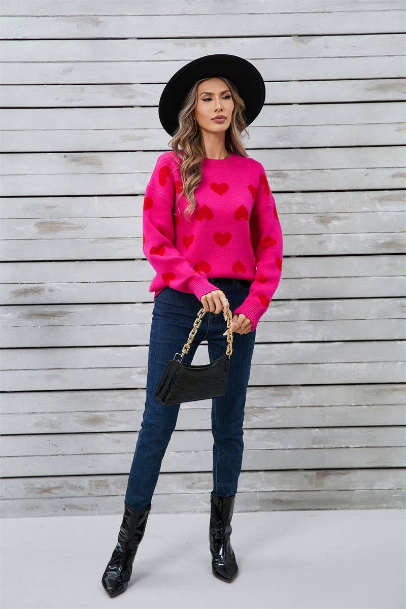 CWOSWL5777_VALENTINE'S DAY ROUND NECK HEART SWEATER