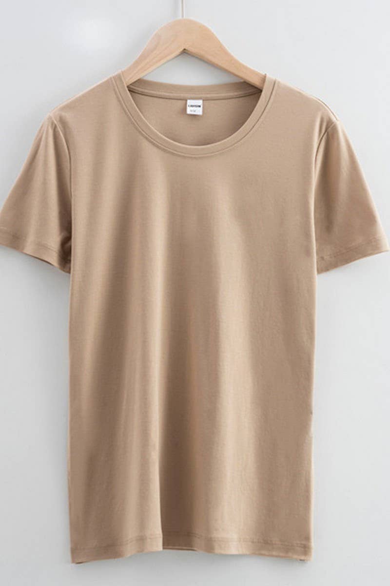 CWTTS1040_SOLID COLOR CASUAL ROUND NECK WOMEN T-SHIRT