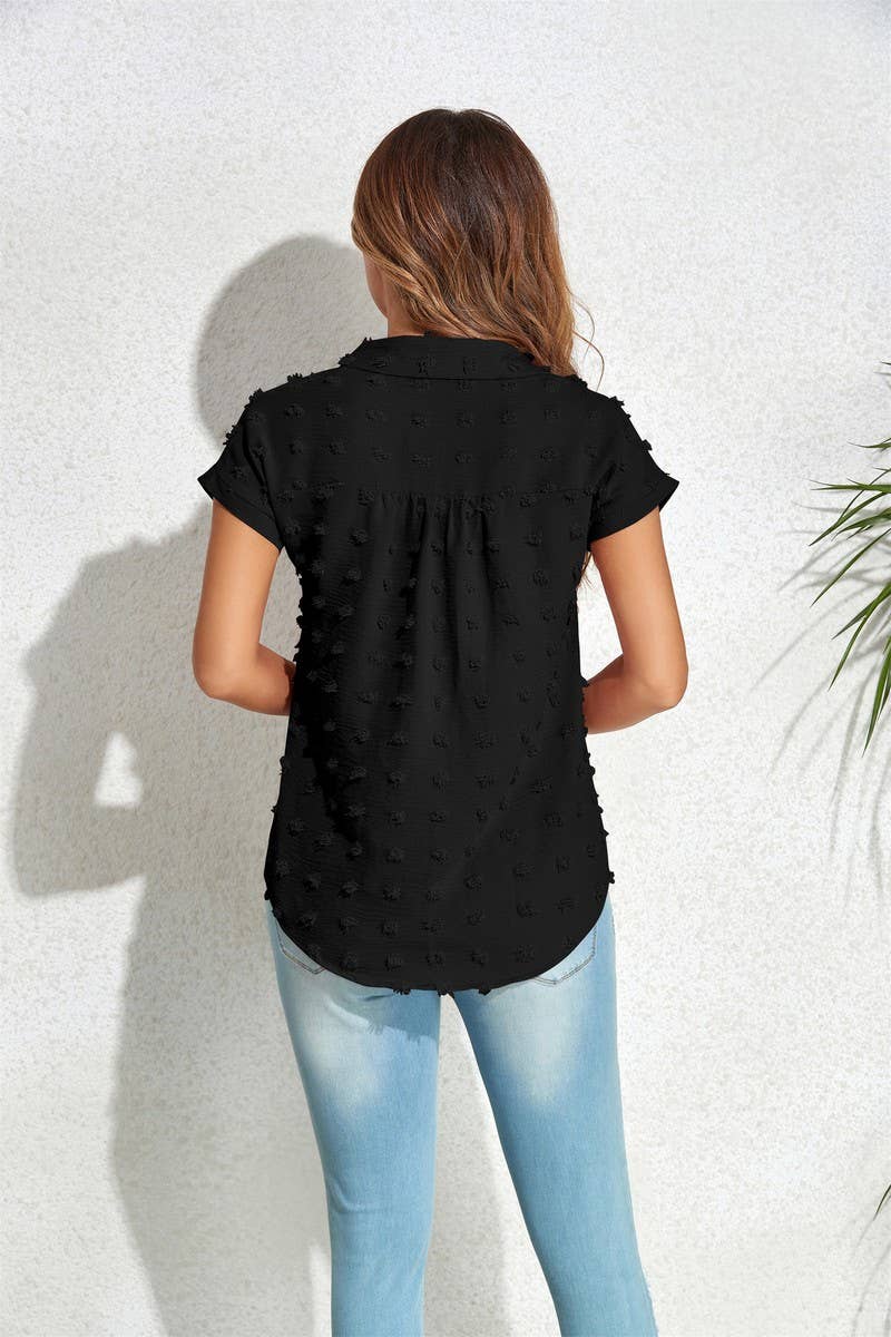 CWTBLS0614_ BUTTON SHORT SLEEVE SHIRT BLOUSE TOP