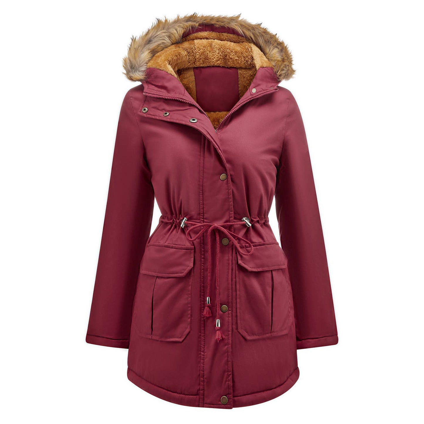 Fleece-padded jacket with hooded fur collar