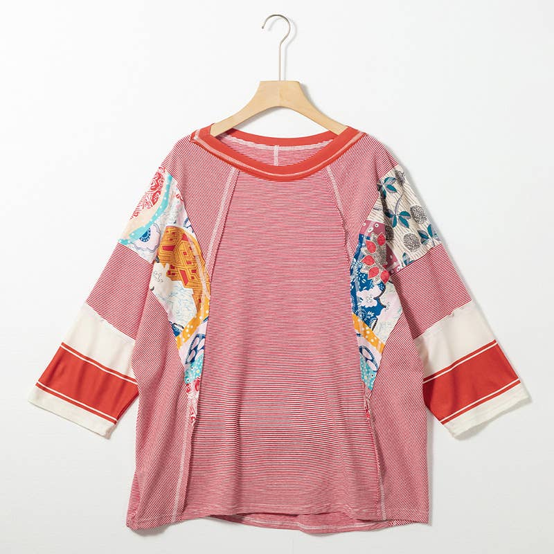 CONTRASTING COLOR FASHION STRIPE CASUAL TOP