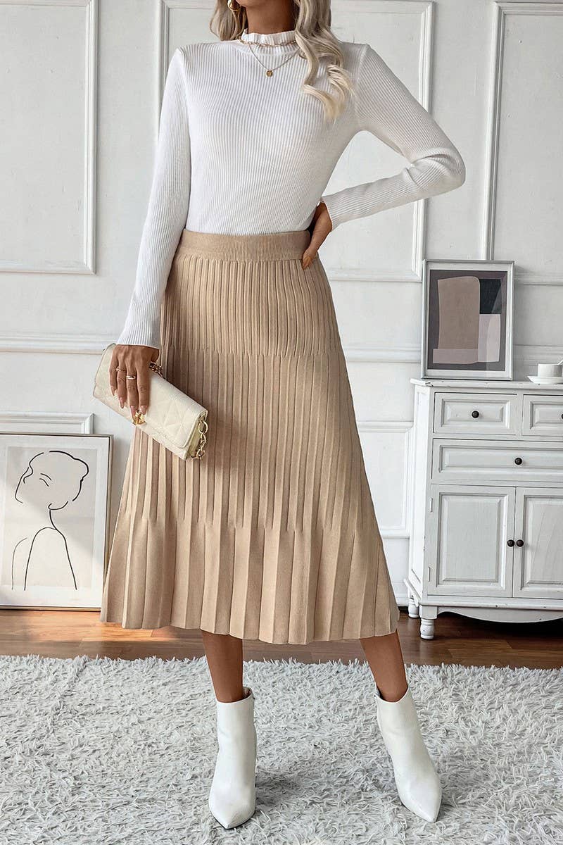 CWBMS0196_SOLID COLOR TEMPERAMENT PLEATED SKIRT