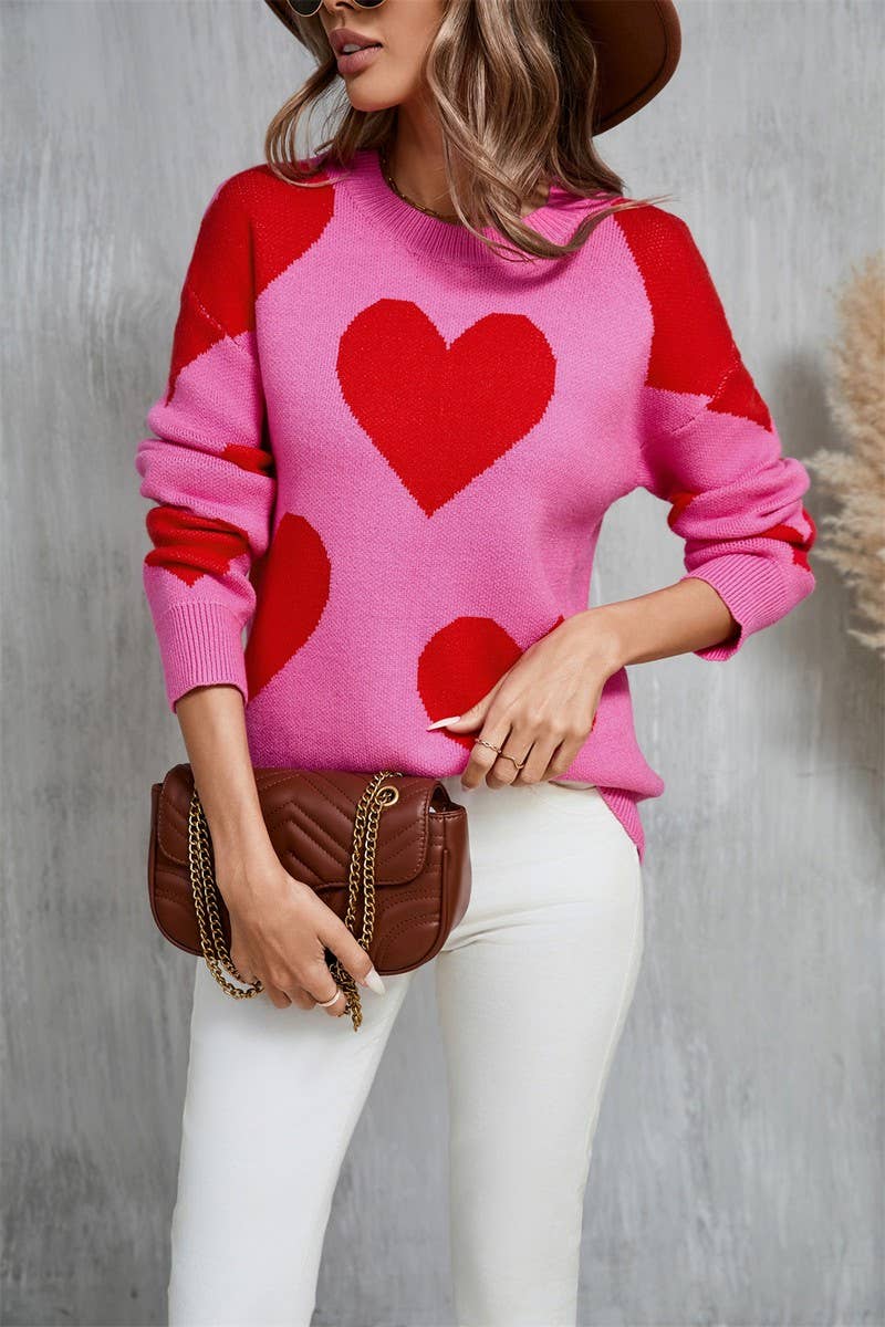 CWOSWL5758_VALENTINE'S DAY ROUND NECK HEART KNITTED SWEATER