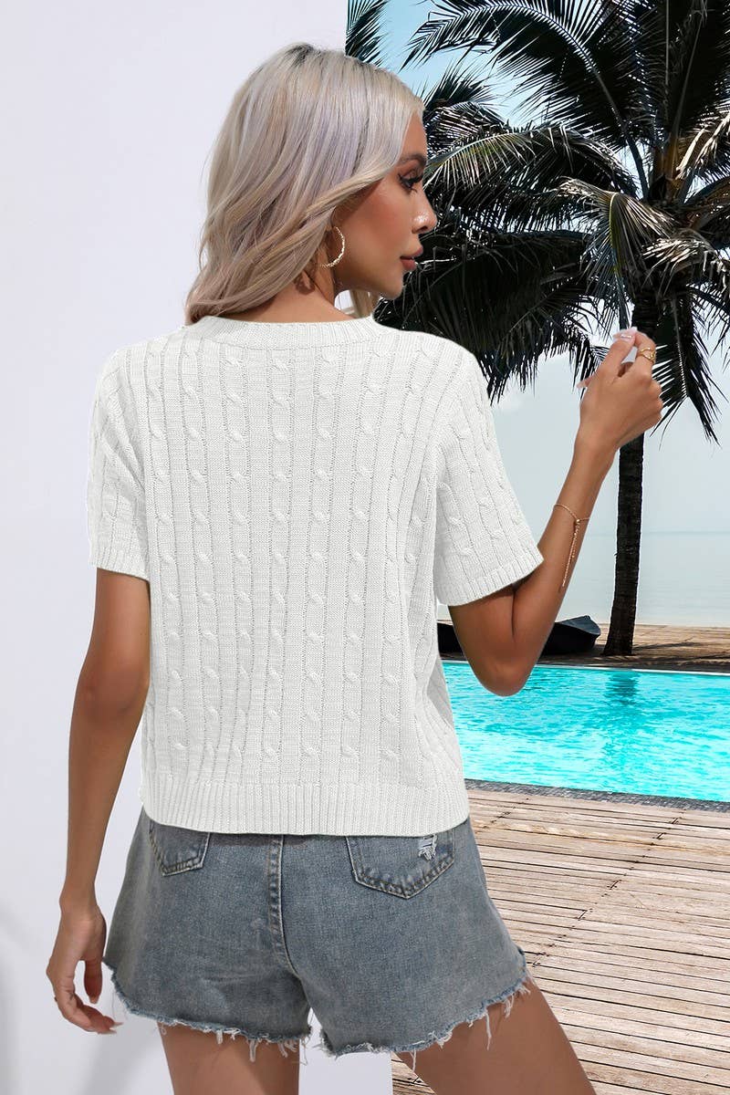 CWOSWS0062_Round Neck Short Sleeve Casual Top Sweater