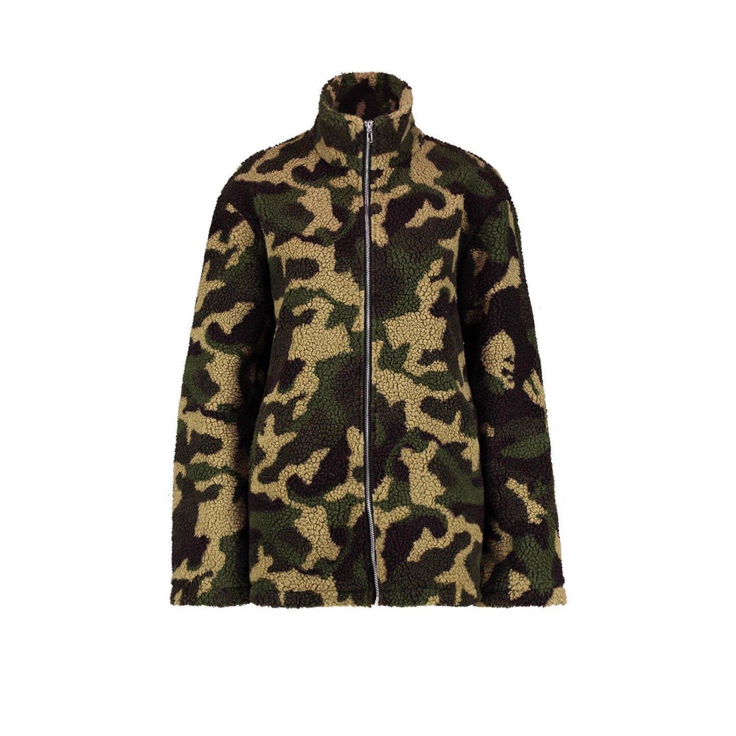 Camouflage fleece double-sided funnel neck coat