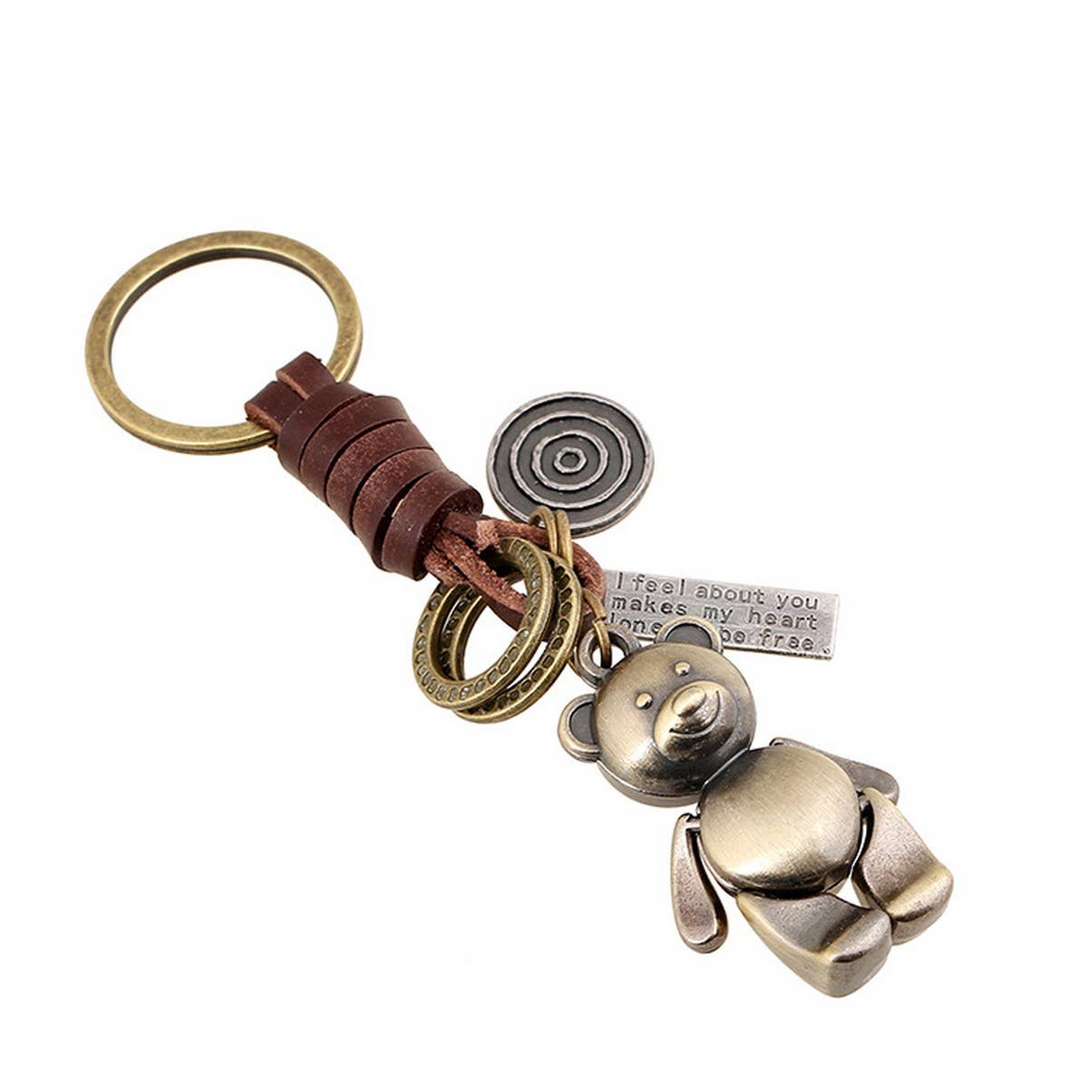 MOVABLE CARTOON BEAR LEATHER KEYCHAIN