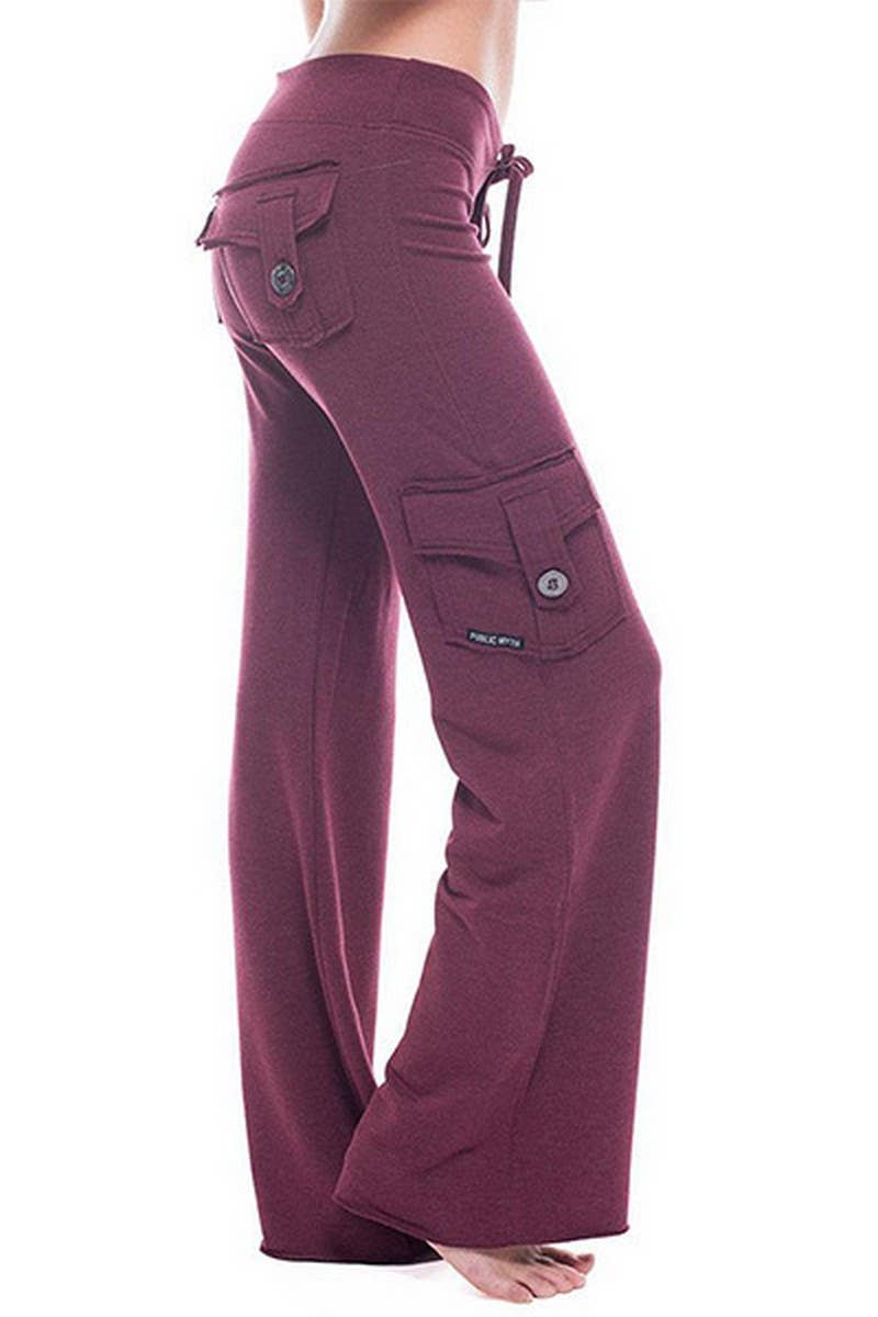 CWBLP1837_FASHION ELASTIC WAIST BUTTON POCKET YOGA PANTS