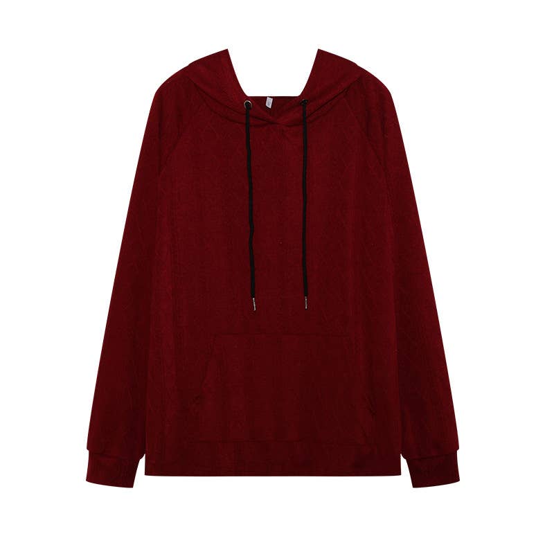 CASUAL JACQUARD LOOSE SOLID COLOR HOODIE